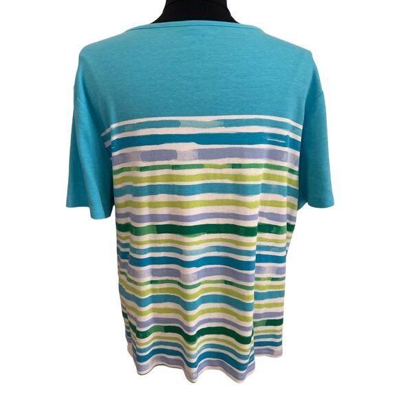 Kim Rogers Curvy 1X Striped Seahorse Tee Short Sleeve 100% Cotton Turquoise - Picture 4 of 8